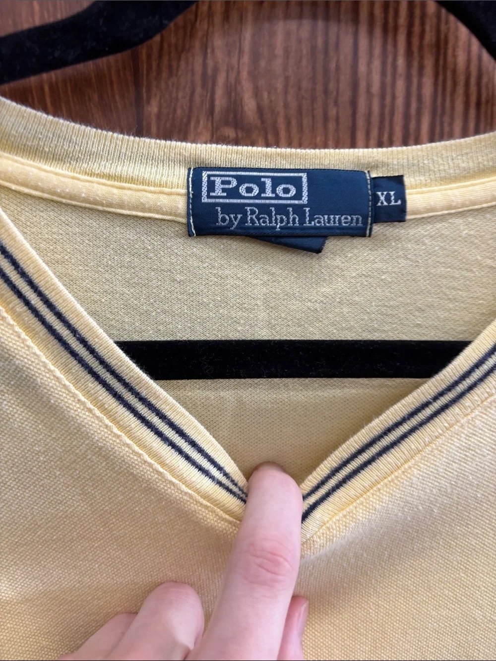 Polo by Ralph Lauren Pale Yellow V-Neck Polo Shirt with Navy Trim